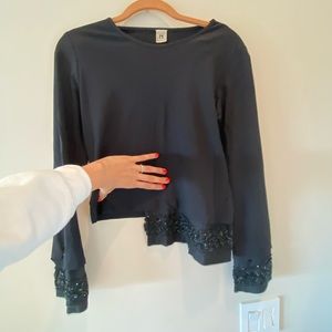 Black long sleeve black shirt with sequins trimming